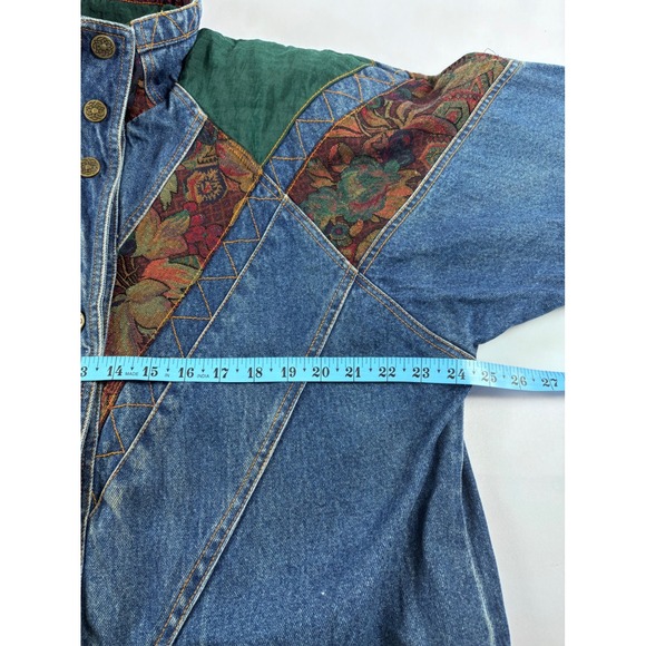 Vintage 90s Southwestern Aztec Denim Jacket Boho Western Tapestry Oversized M - Picture 12 of 13